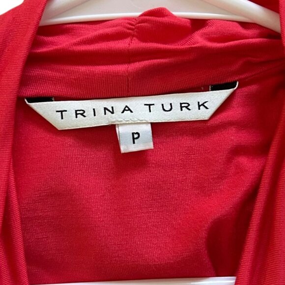 Trina Turk Red Sleeveless Jersey Short Dress w/ Tie Draped Scoop Neck Sz P - Picture 7 of 9